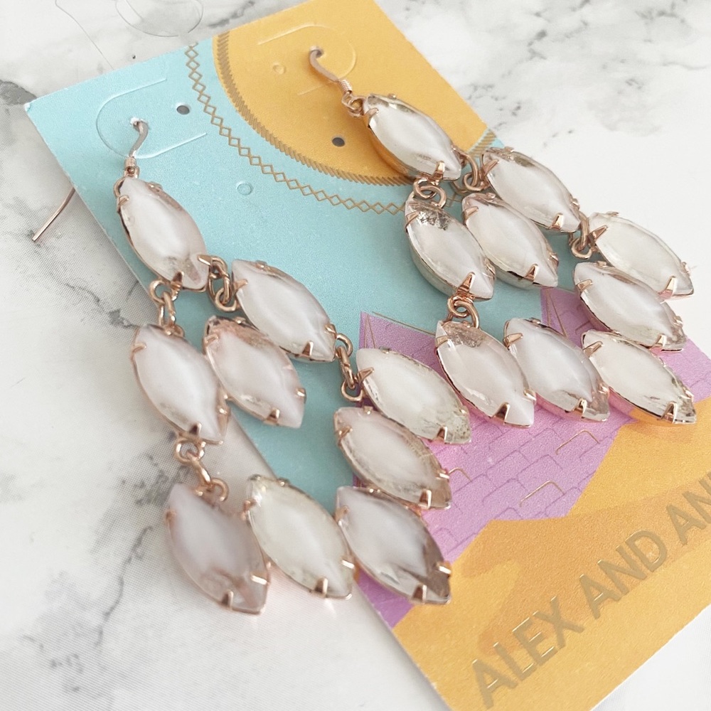 NWT Alex and Ani White Rose Gold Marquise Chandelier Drop Statement Earrings